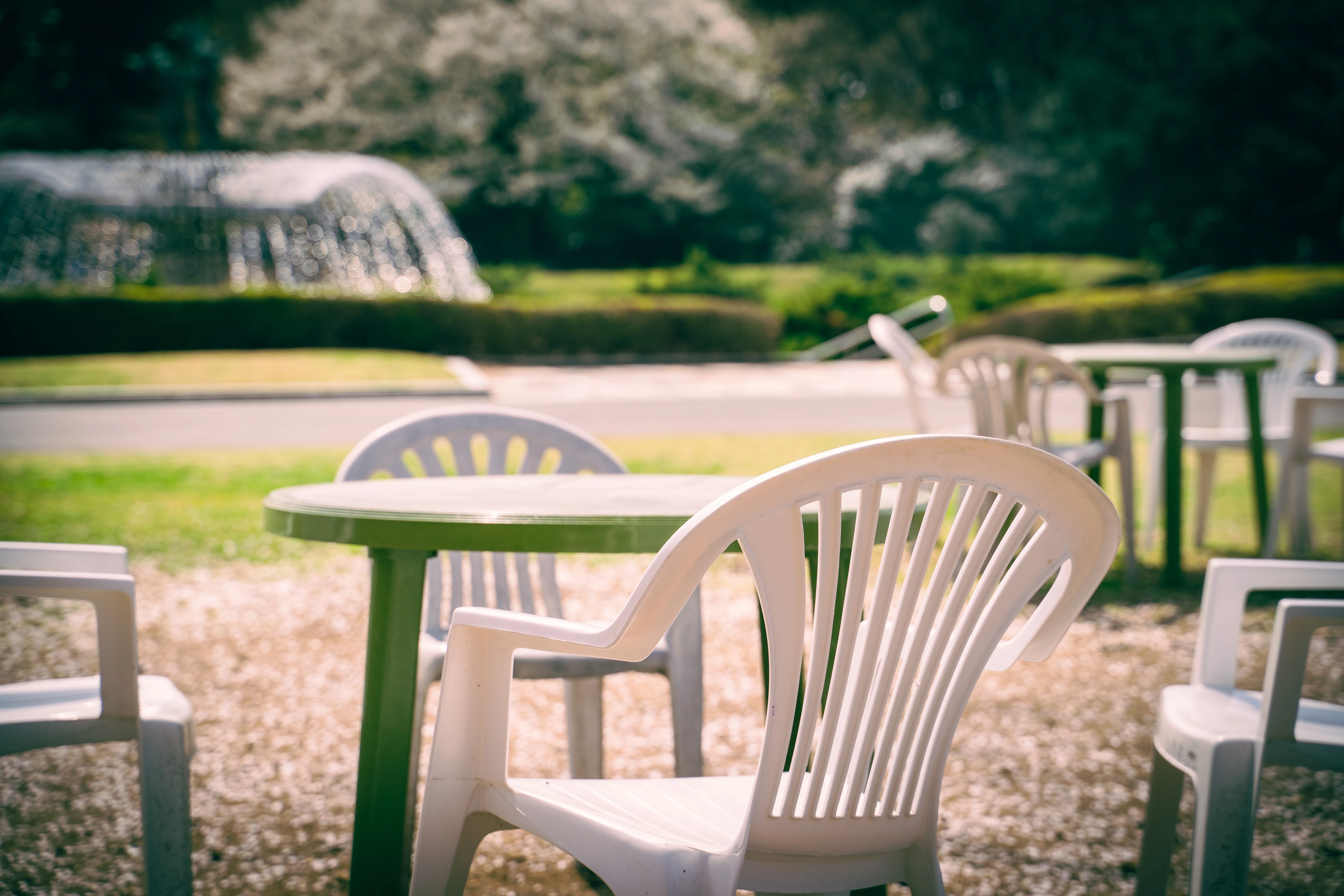 Tranquil Garden Seating Under Soft Spring Light